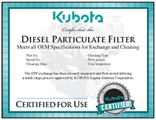 DPF certificate from Kubota